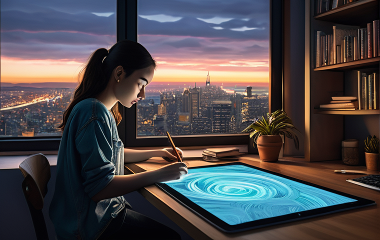 디지털아트 블로그 운영 팁 - **Prompt 1: A Digital Artist's Creative Hub**
"A young, focused digital artist, wearing comforta...