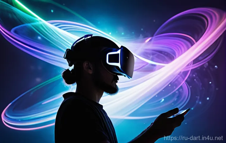 VR 아트 제작 도구 비교 - **Immersive "Air Painting" in a Dreamlike VR Canvas**
A person (gender-neutral, 20s-30s, wearing...