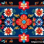 디지털아트 프린트 온 디맨드 활용 - A vibrant digital print design combining traditional Russian folk patterns with modern digital glitc...