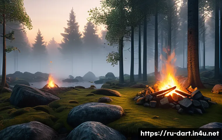 디지털아트 블렌더 이펙트 활용 - A detailed 3D scene in Blender showcasing a magical forest environment at dusk, featuring realistic ...